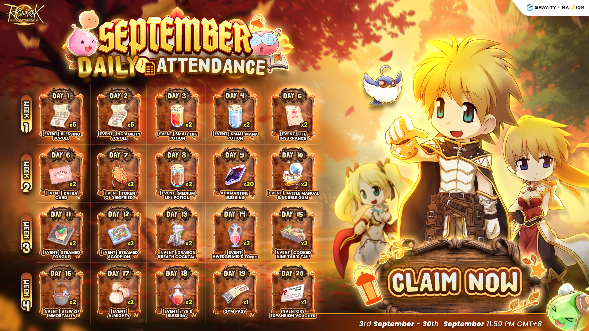 Ragnarok Online Landverse September Daily Attendance