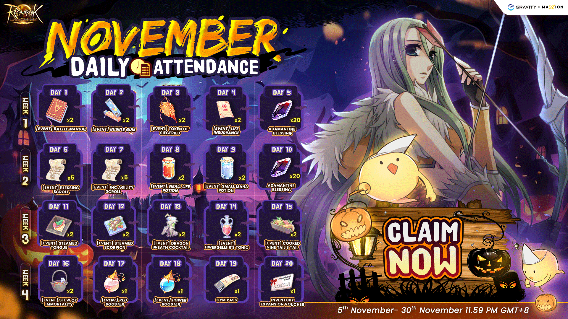 Ragnarok Online Landverse November Daily Attendance