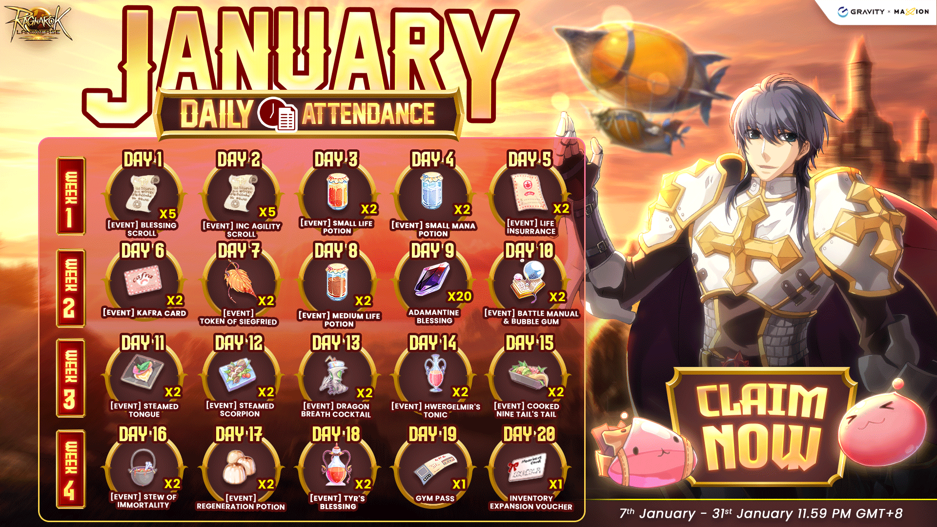 Ragnarok Online Landverse January Daily Attendance